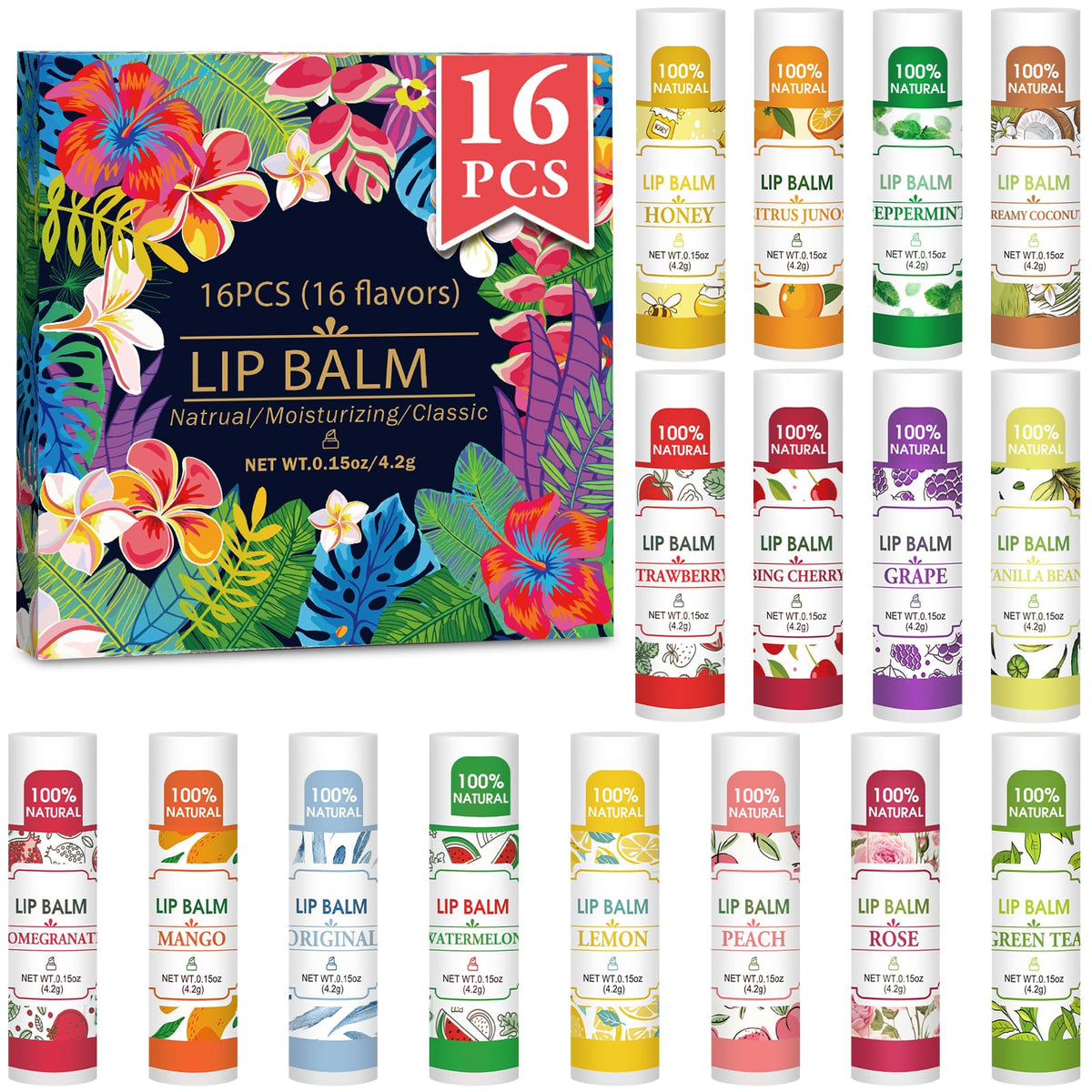 Baume à lèvres VISRIE pack de 16 saveurs avec présentation colorée