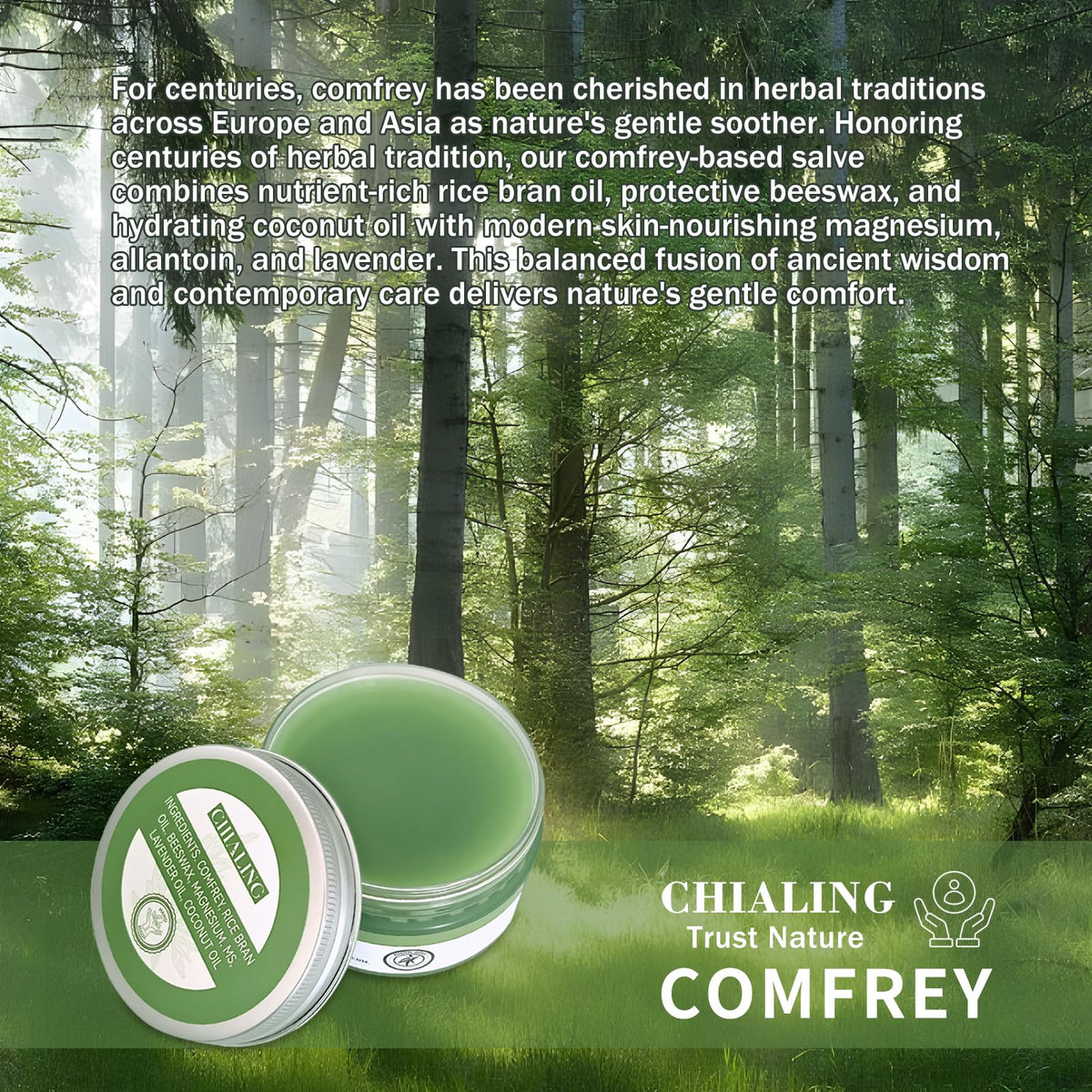 Baume de consoude Chialing 100g ouvert montrant la texture