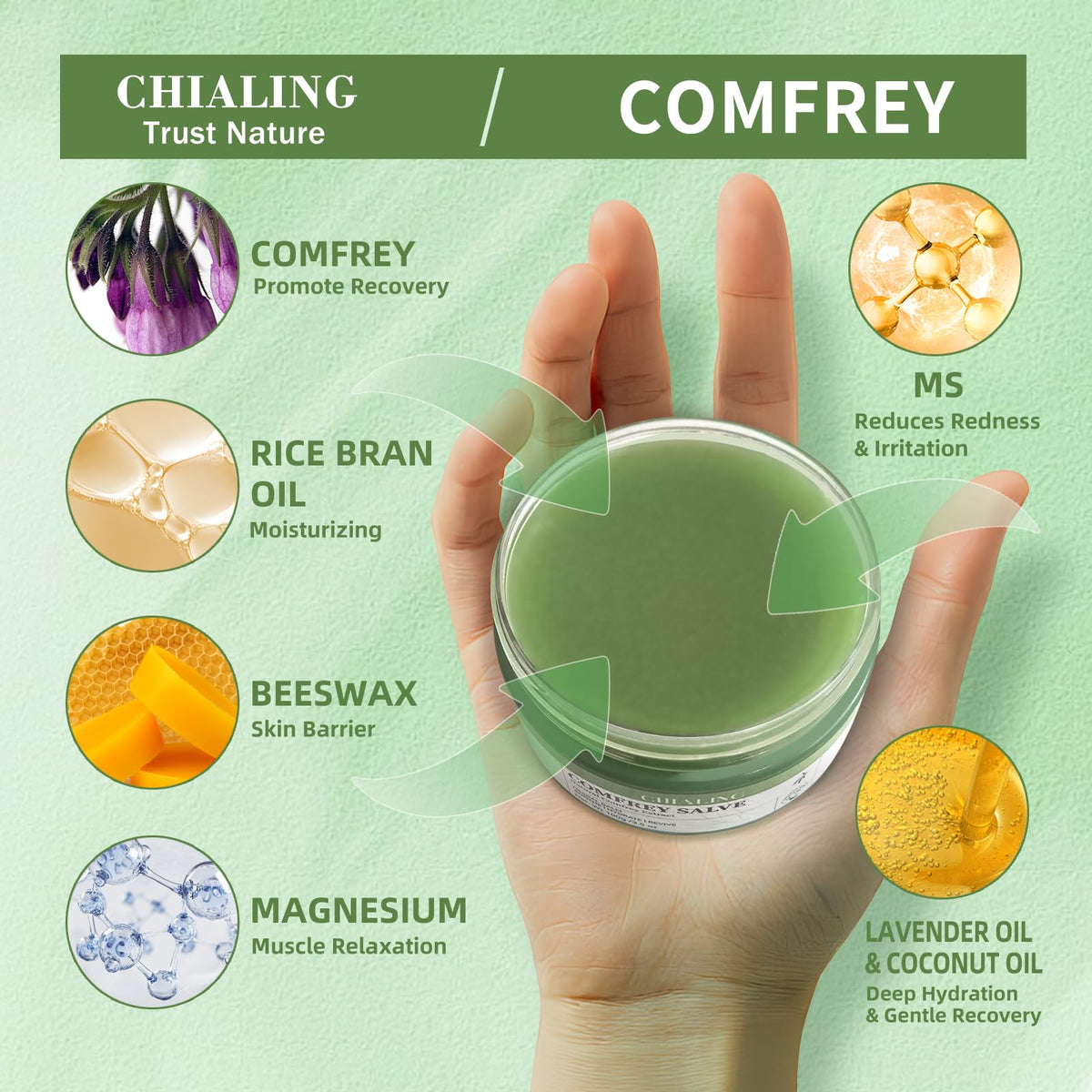 Baume de consoude Chialing sur peau propre