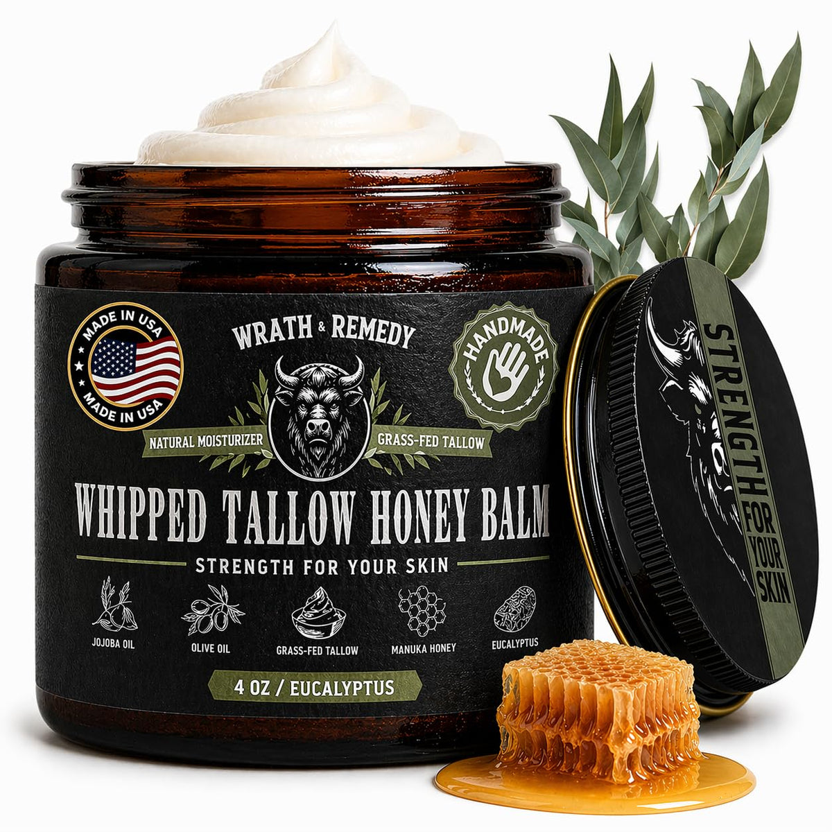 Baume de Tallow Bio 240g Wrath & Remedy vue avant avec couvercle