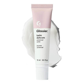 Baume Dotcom Glossier 18g vue avant avec tube blanc et rose