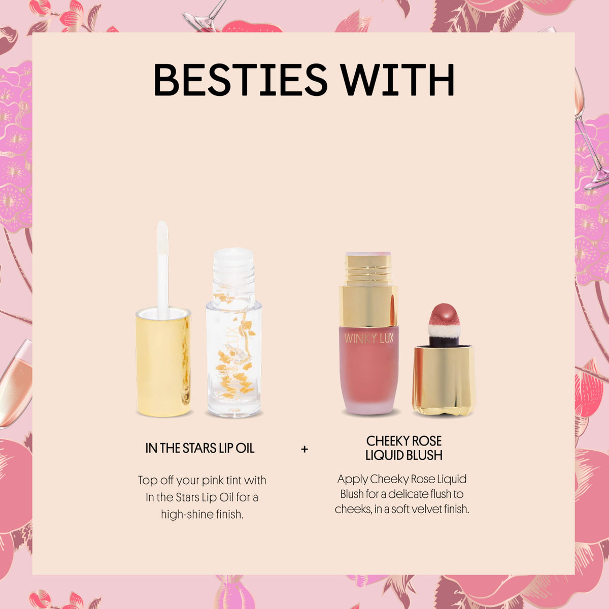 Baume Glimmer Rosé Winky Lux avec accessoires cosmétiques