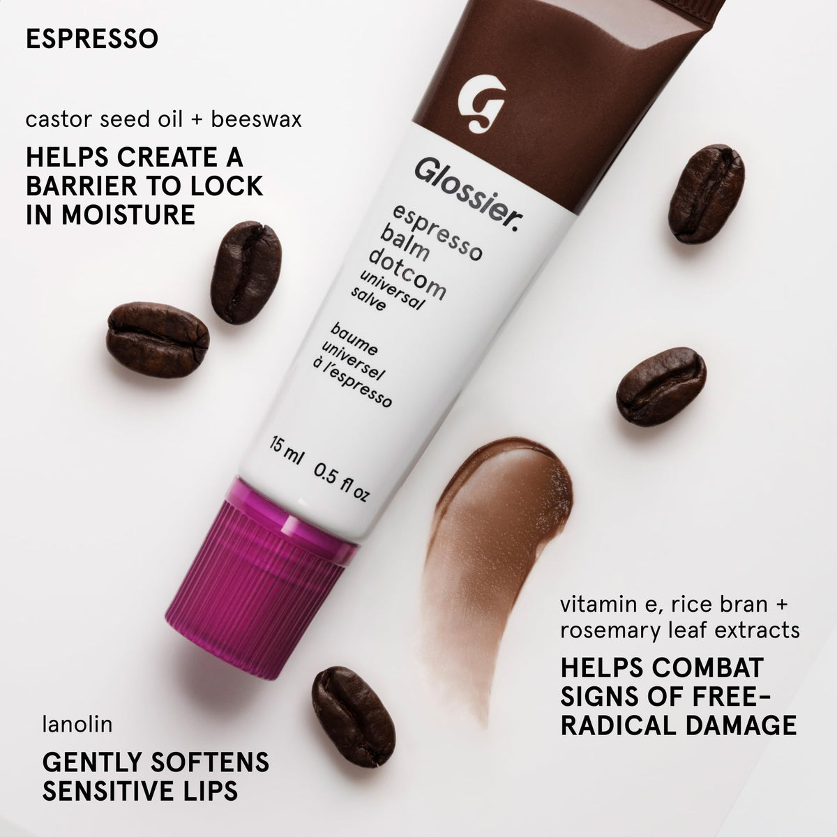 Baume Glossier Balm Dotcom au café mocha avec texture riche
