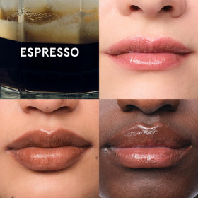Baume Glossier Balm Dotcom au café mocha, tube ouvert