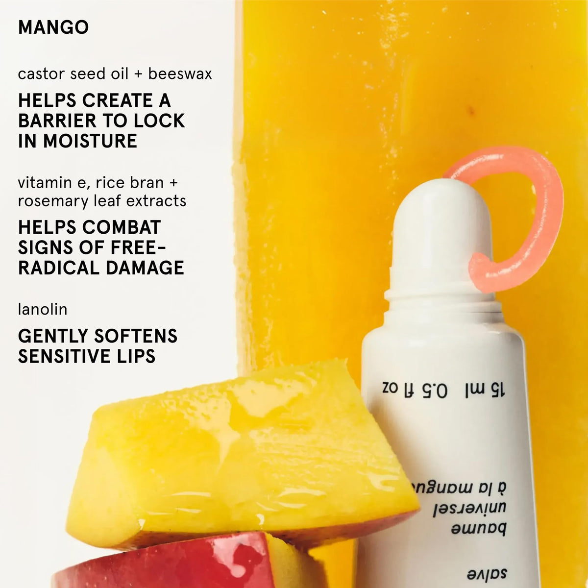 Baume Glossier Balm Dotcom teinté mangue sur lèvres