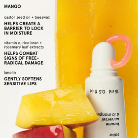 Baume Glossier Balm Dotcom teinté mangue sur lèvres