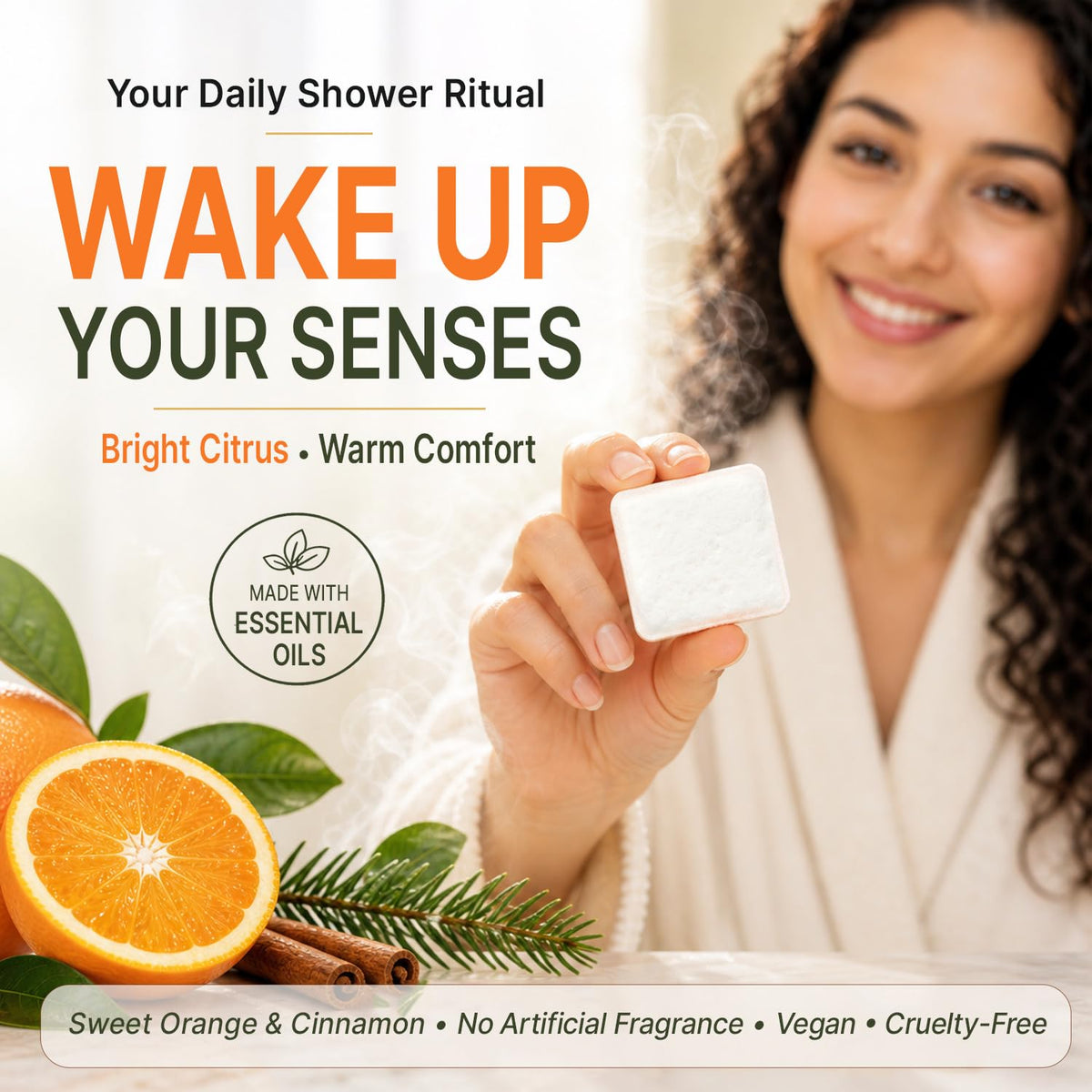 Beauty by Earth Shower Steamers Aromatherapy citrus spice tablet close-up