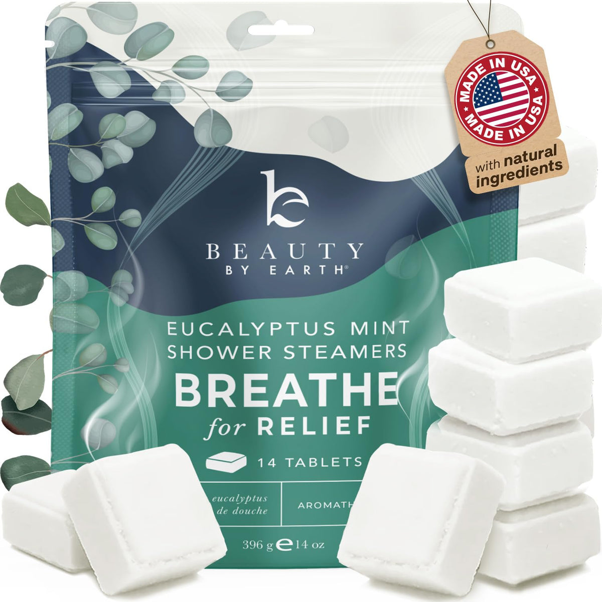 Beauty by Earth Shower Steamers Eucalyptus Menthol packaging front view