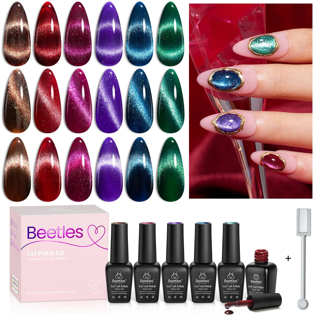 Beetles ensemble de vernis à ongles Cat Eye 6 couleurs vue de face