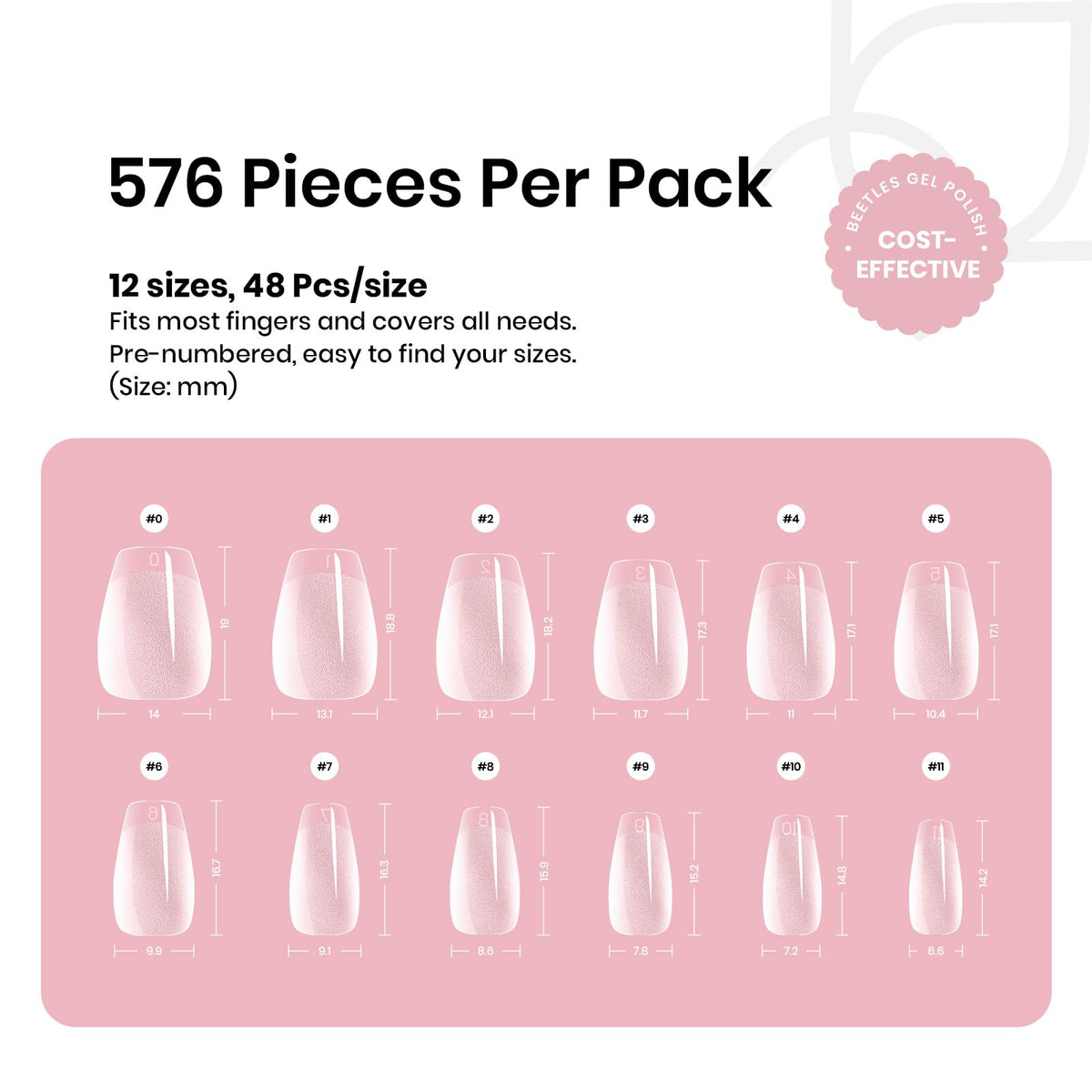Beetles Gel Nail Tips in different sizes marked from 0 to 11