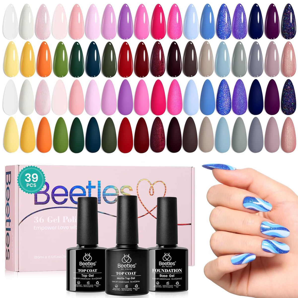 beetles Gel Polish 36 couleurs palette vue avant