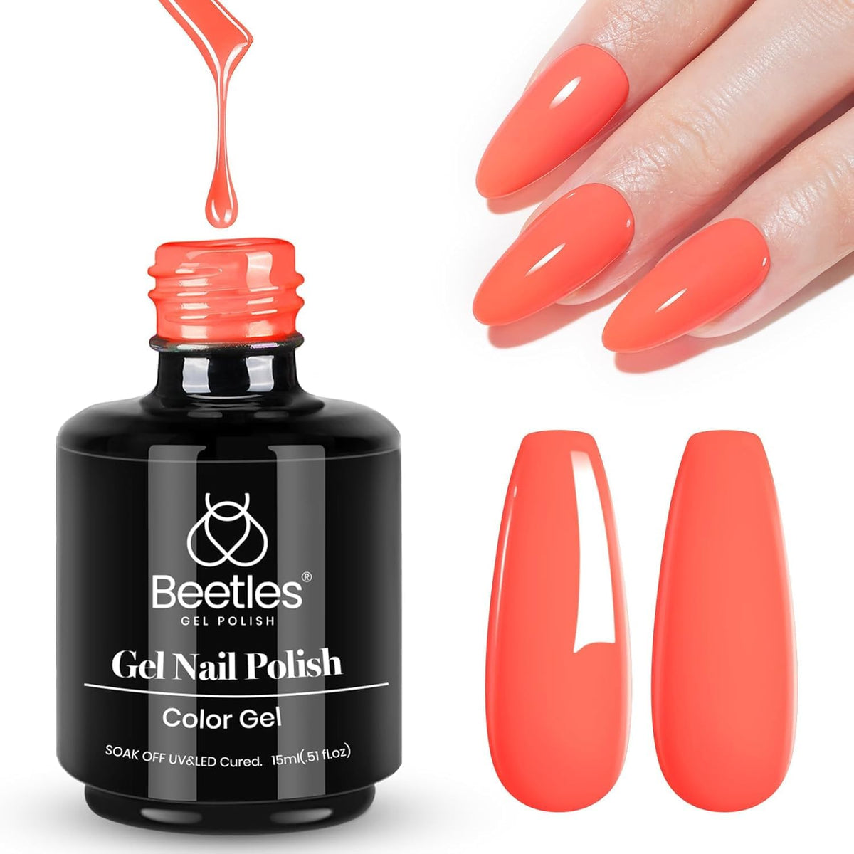 beetles Gel Polish Carly Coral 15ml vue de face avec étiquette