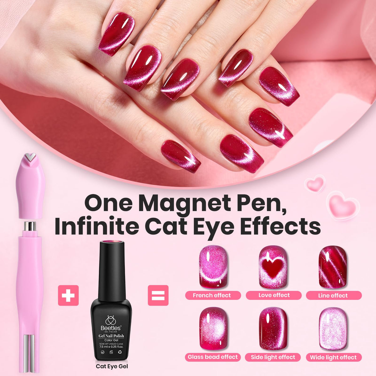 beetles Gel Polish magnet 3 en 1 effet cœur réalisé sur ongles