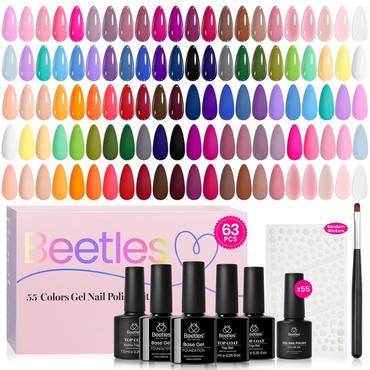 Beetles Gel Polish Set 63 PCS avec 55 couleurs de vernis à ongles