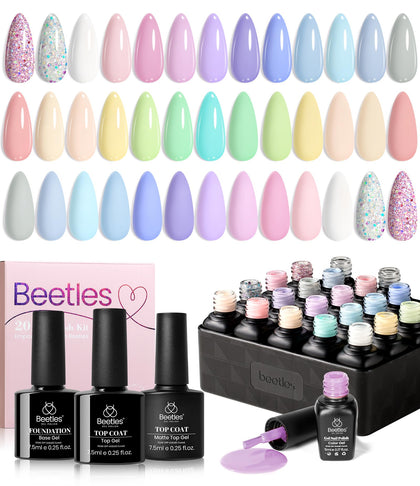 Beetles Gel Polish Set avec 20 couleurs pastel et top coat