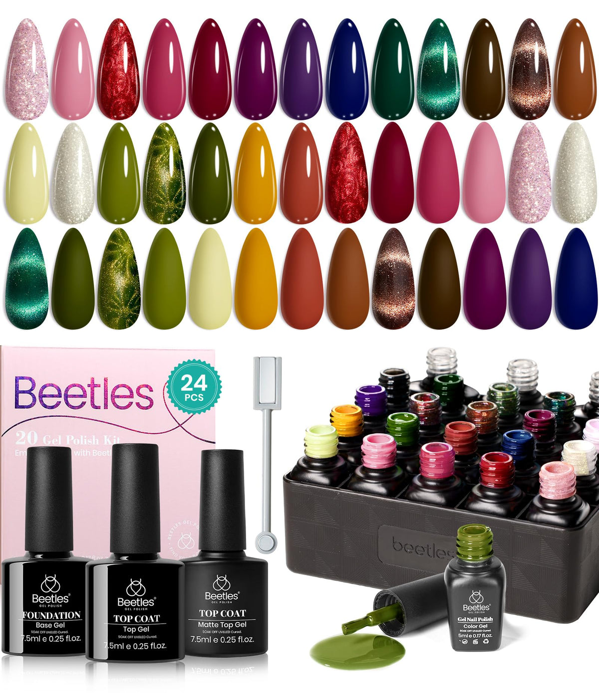 beetles Gel Polish Set de Vernis à Ongles en Gel Cat Eye avec 20 couleurs