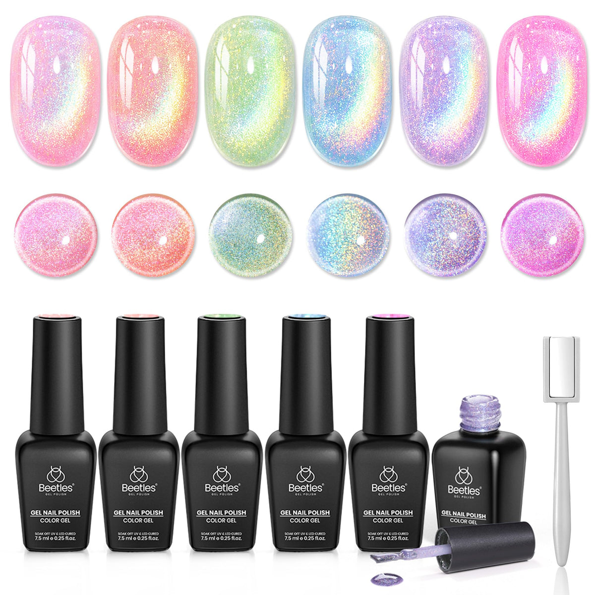 beetles Gel Polish set de vernis Cat Eye 6 couleurs, vue de face