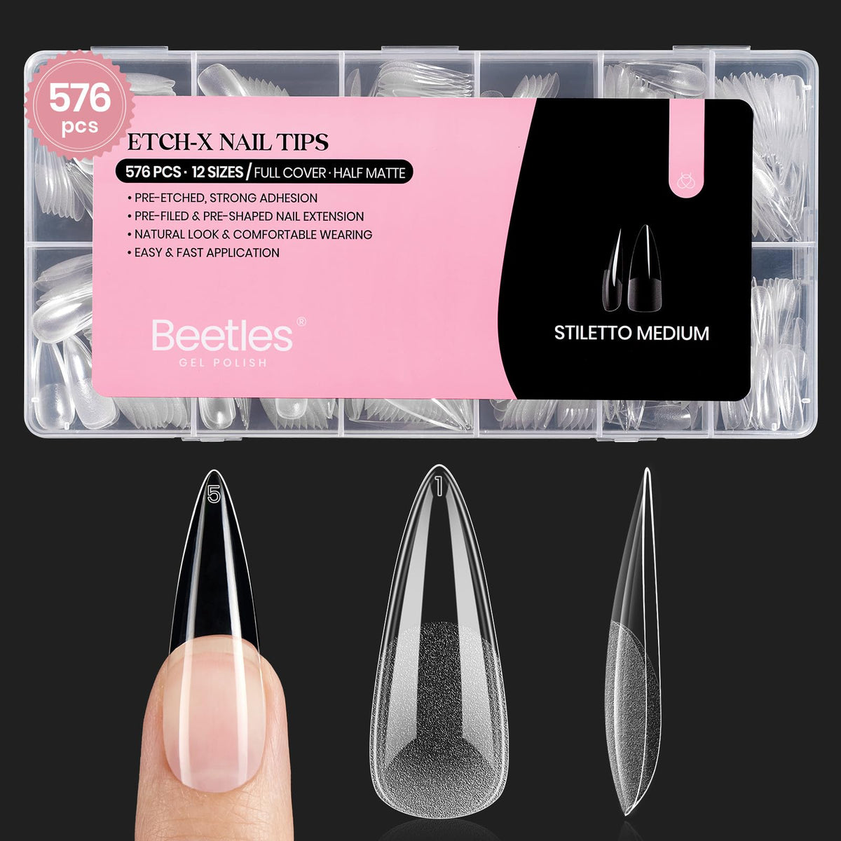 beetles Gel Polish Tips à Ongles Stiletto Medium 576 PCS avant