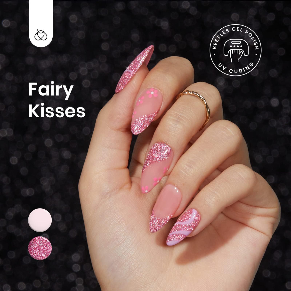 Beetles Gel Polish vernis à ongles paillettes roses 15ML en scène de beauté