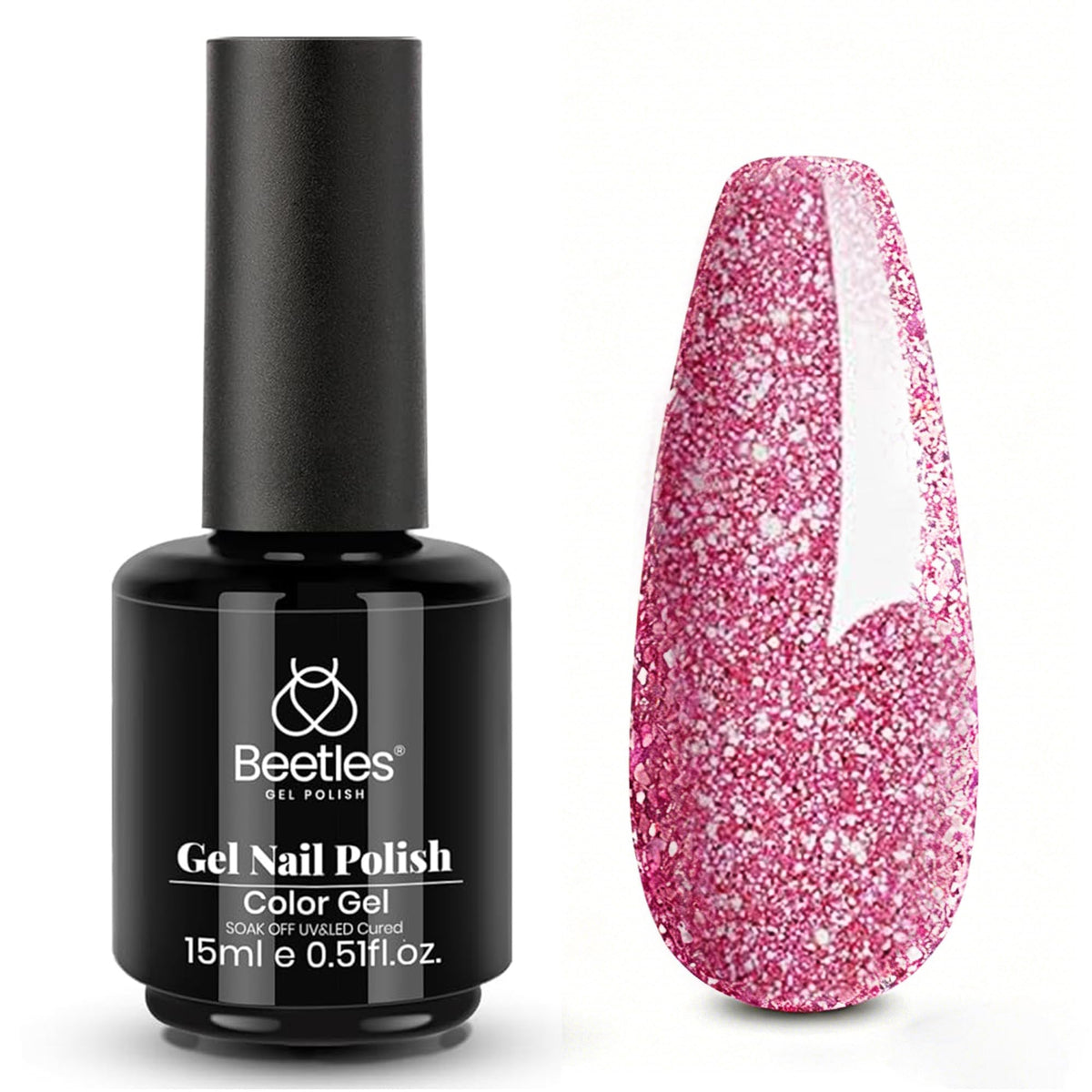 Beetles Gel Polish vernis à ongles paillettes roses 15ML vue de face