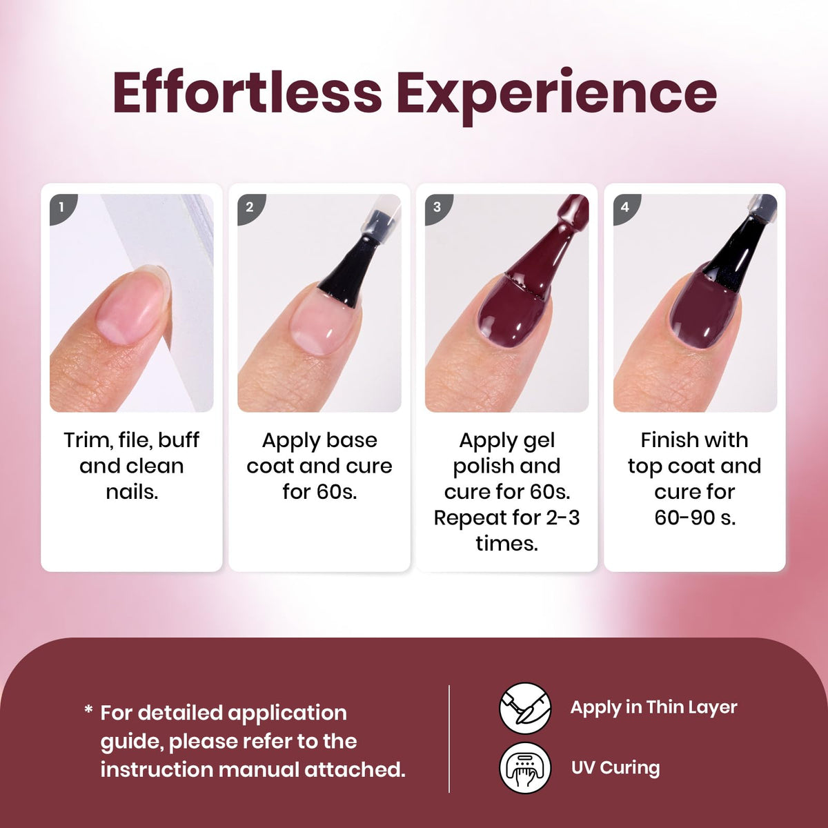 beetles Gel Polish Vernis Gel Pailleté Bourgogne 15ml avec base et top coat