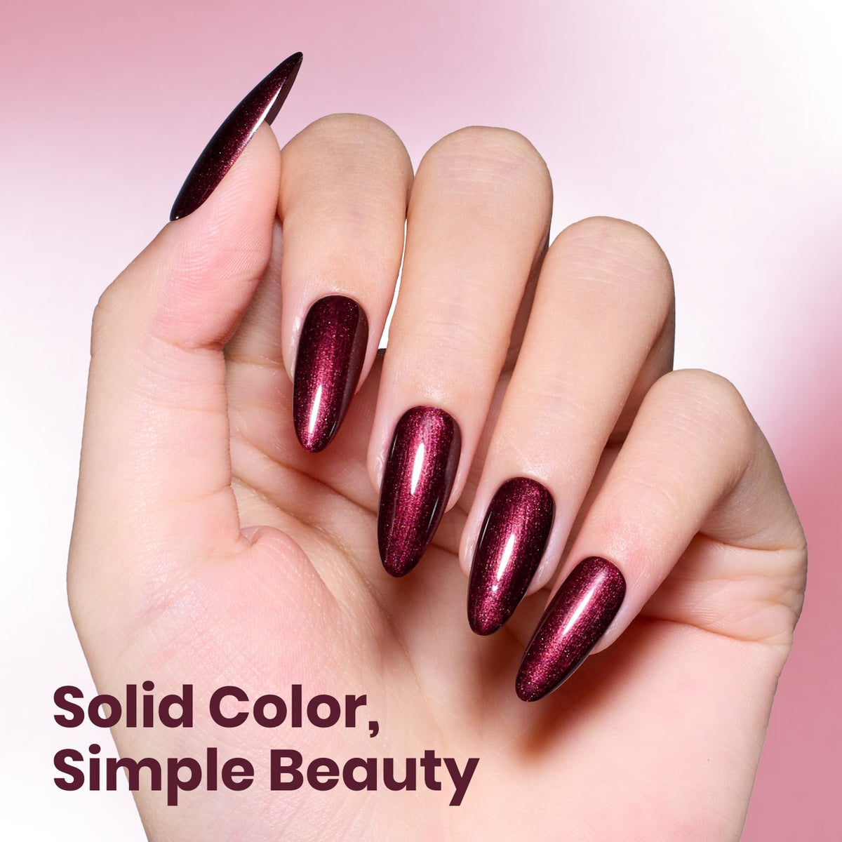 beetles Gel Polish Vernis Gel Pailleté Bourgogne 15ml en situation sur ongles