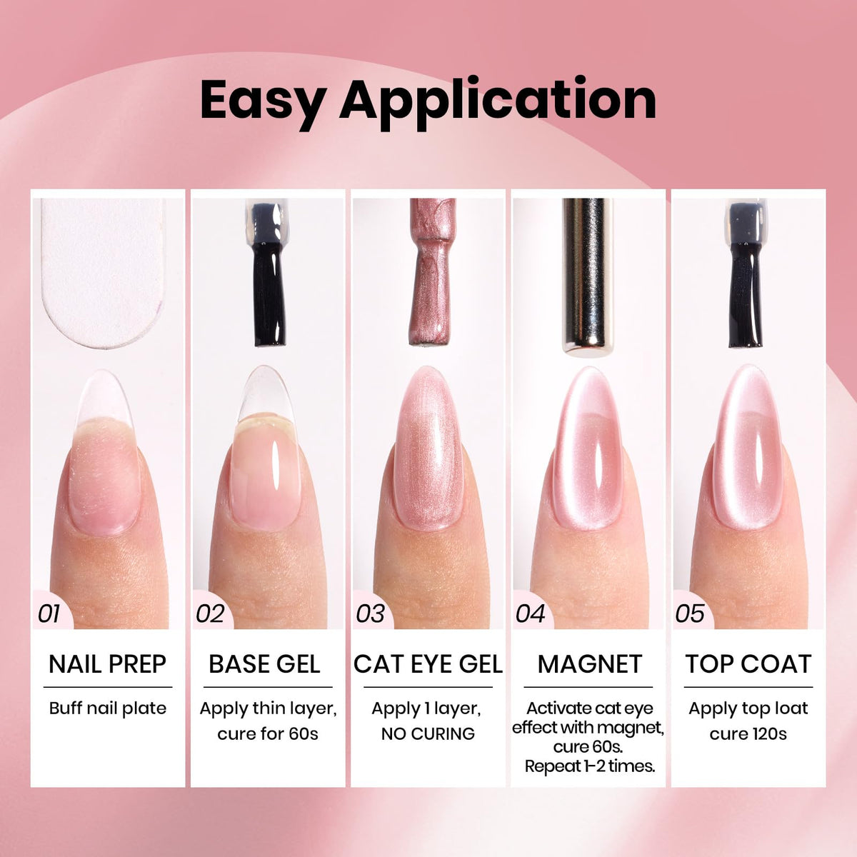 beetles Gel Vernis Cat Eye rose en application