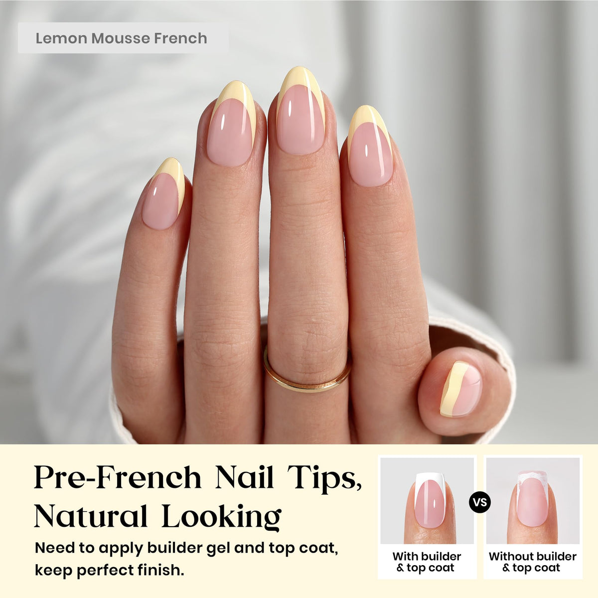 Beetles Ongles Pressés Jaunes avec design French Tip