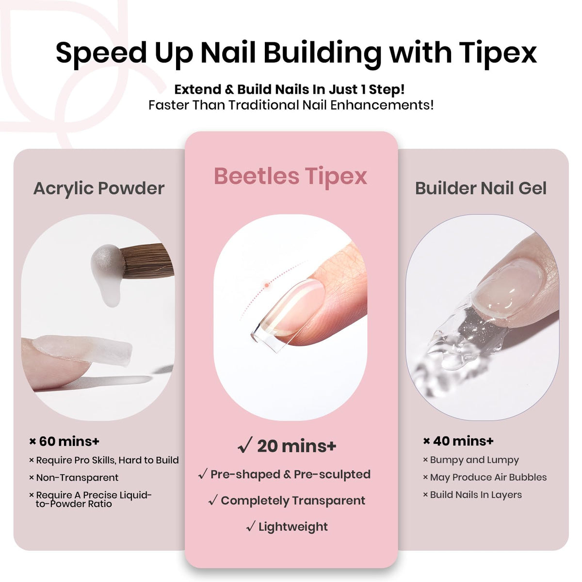 beetles Tipex Instant Apex Nail Tips 192pcs in a manicure setting