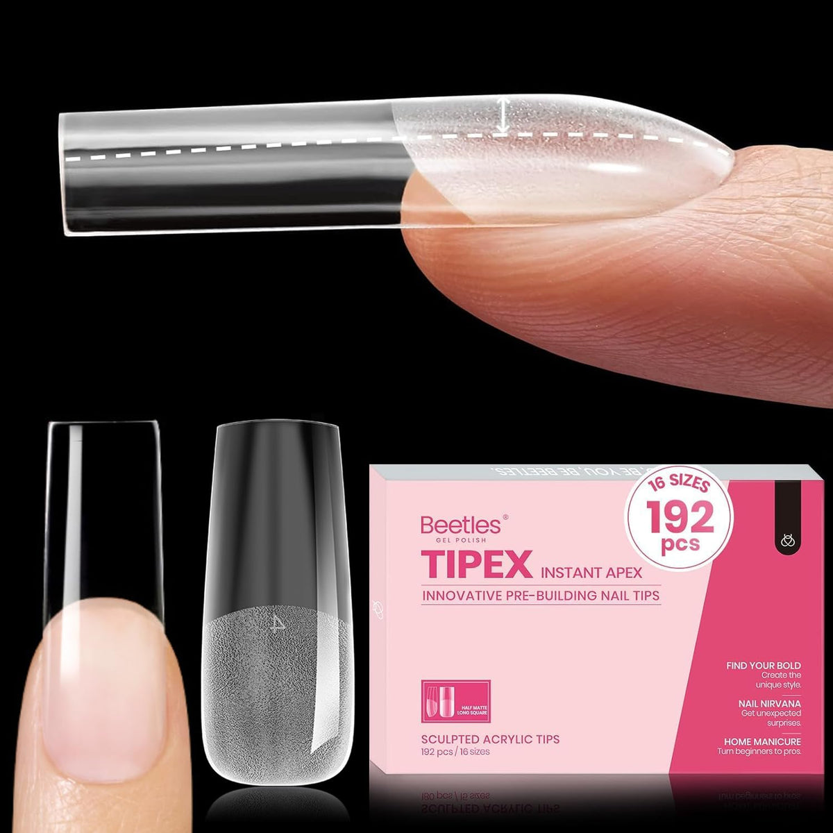 beetles Tipex Instant Apex Nail Tips 192pcs long square front view