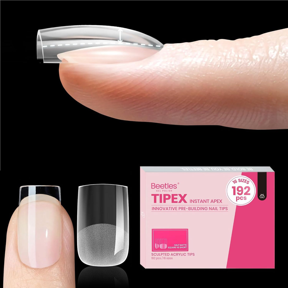 beetles Tipex Instant Apex Nail Tips 192pcs XS Square packaging front view