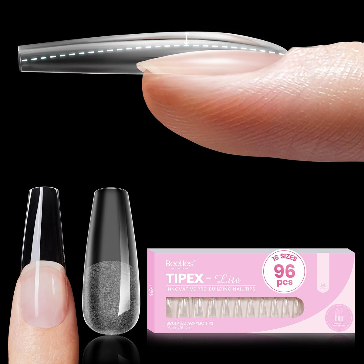 Beetles Tipex Lite ongles artificiels longs coffin face avant