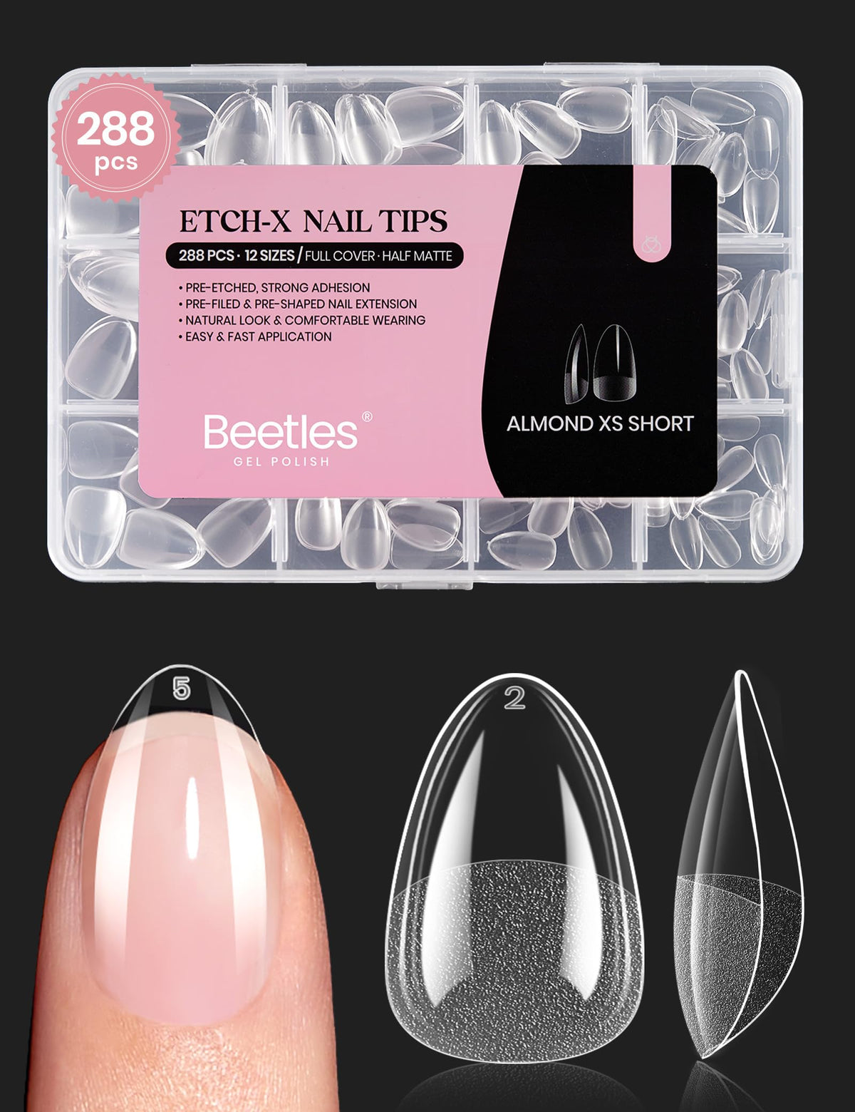 beetles Tips d'Ongles Amande Extra Courts, 288 PCS devant