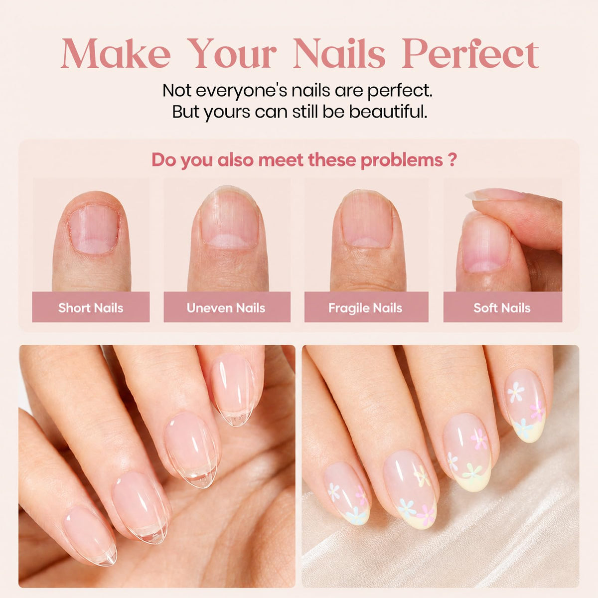 beetles Tips d'Ongles Amande Extra Courts, pré-buffés pour un ajustement parfait