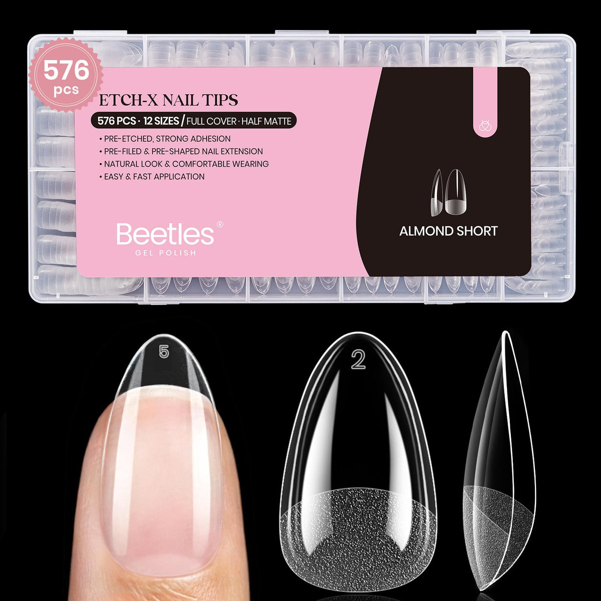 beetles tips ongles amande courtes 576 pièces vue de face