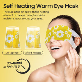 BeHoomi masque chauffant pour yeux, porté par une personne détendue