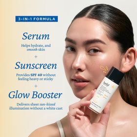 belif Dew Guard Teint Éclat SPF 40 application sur la peau