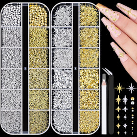 BELLEBOOST Charms à Ongles Étoiles et Perles Caviar, contenu du paquet