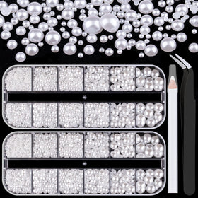BELLEBOOST Perles Blanches à Dos Plat - Boîte avec 6 tailles