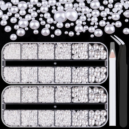 BELLEBOOST Perles Blanches à Dos Plat - Boîte avec 6 tailles