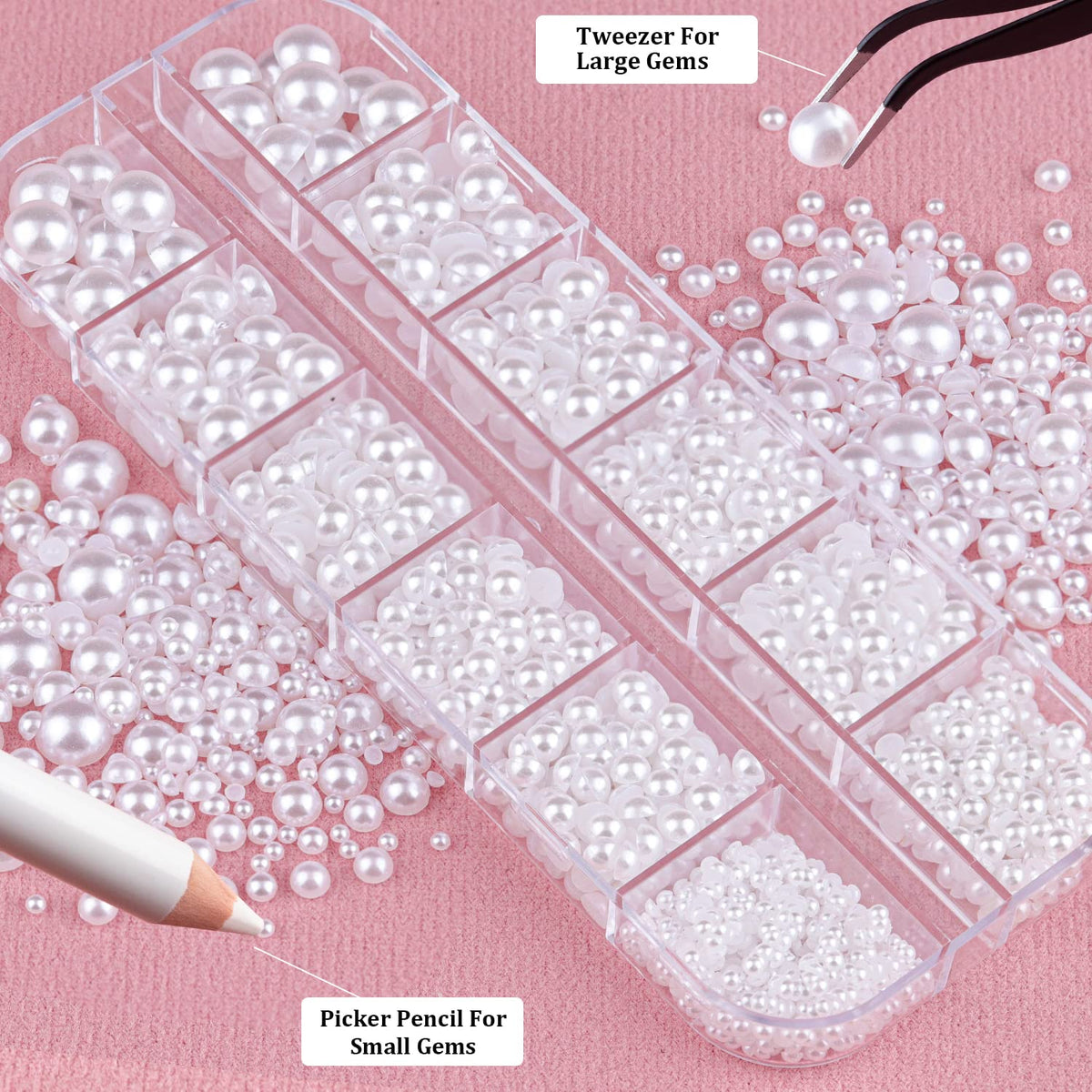 BELLEBOOST Perles Blanches - Vue des différentes tailles