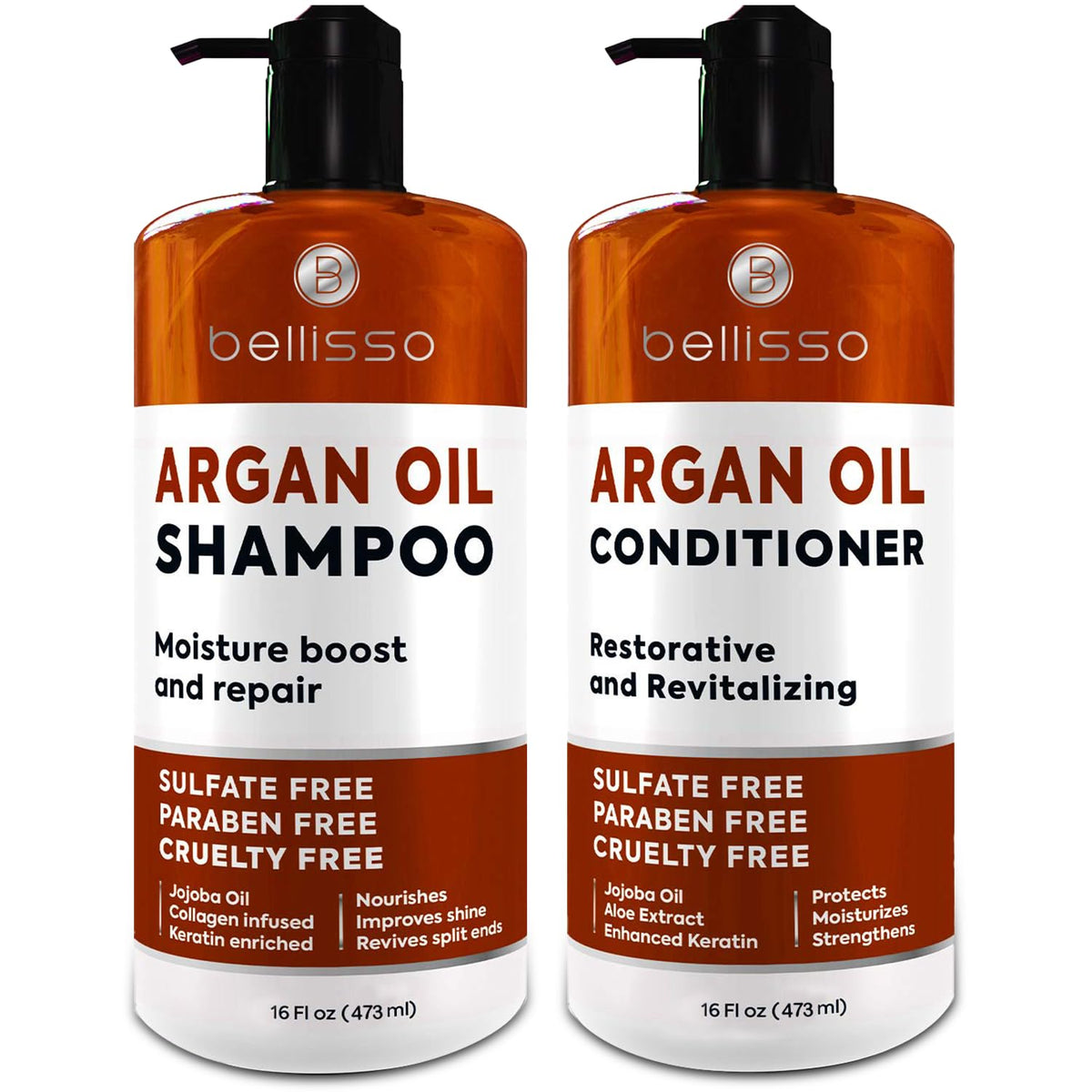 BELLISSO set de shampooing et après-shampooing à l'huile d'argan, vue de face
