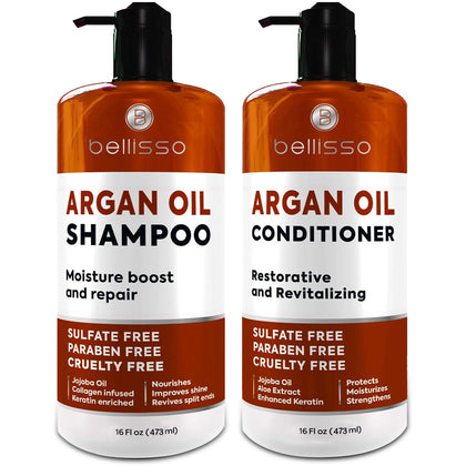 BELLISSO set de shampooing et après-shampooing à l'huile d'argan, vue de face
