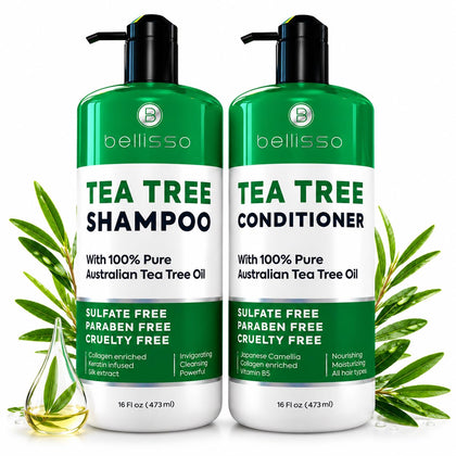 BELLISSO Set Shampooing et Après-Shampooing à l'Huile d'Arbre à Thé, vue de face