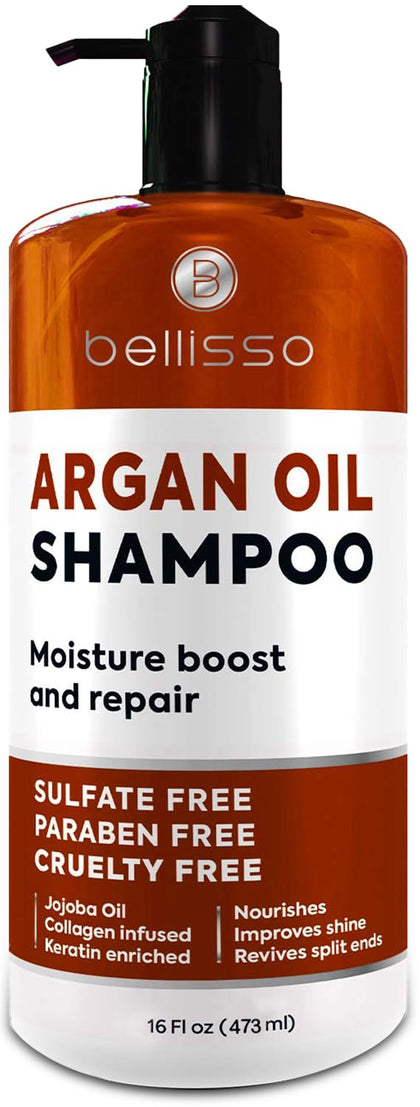 BELLISSO Shampoo à l'huile d'argan 610g vue avant avec étiquette