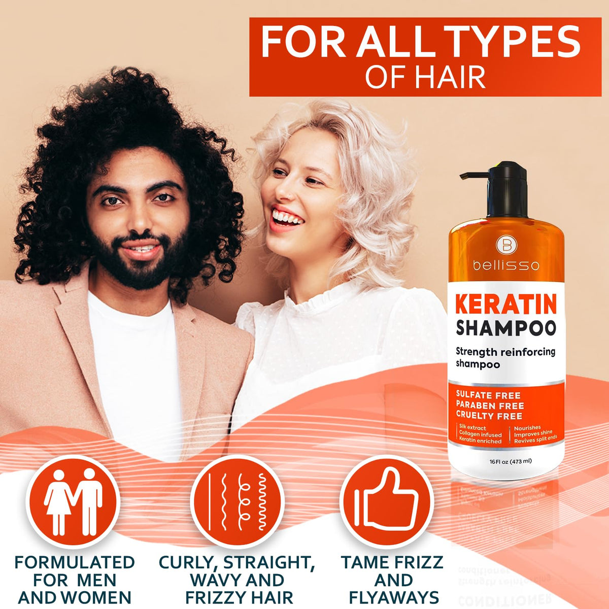 BELLISSO Shampoo Enrichi en Kératine 608g packaging