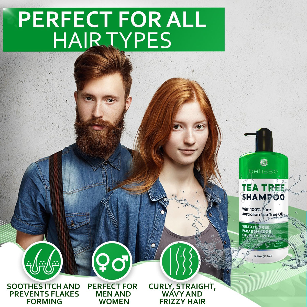 BELLISSO shampooing à l'huile d'arbre à thé 621g avec ingrédients naturels