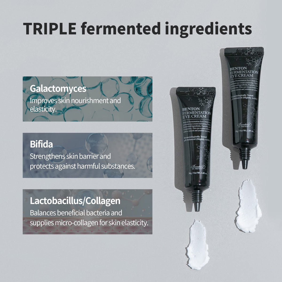 BENTON Crème Contour des Yeux Fermentation 30g application sur la peau