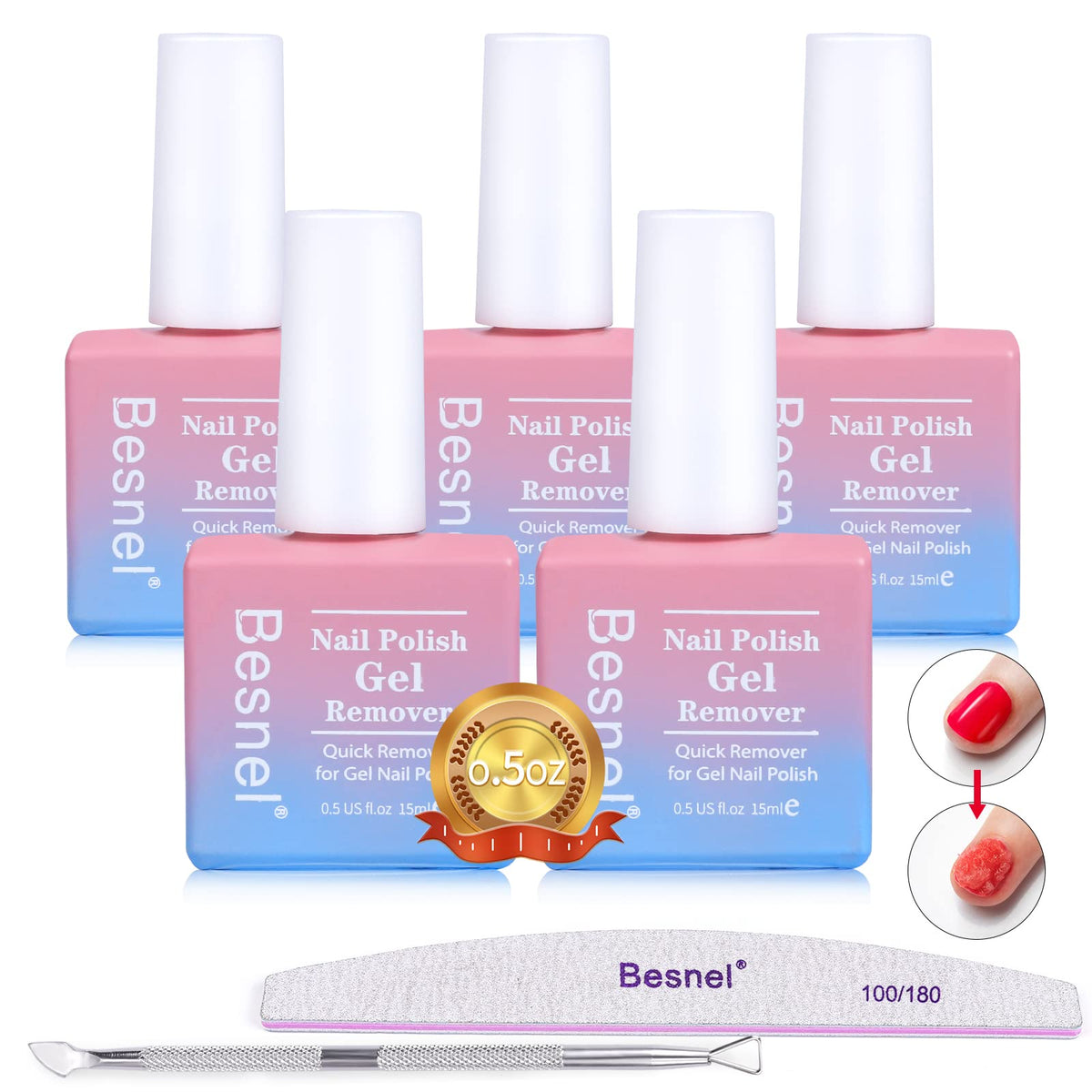 BESNEL Gel Remover Vernis à Ongles 5 Pack avec accessoires