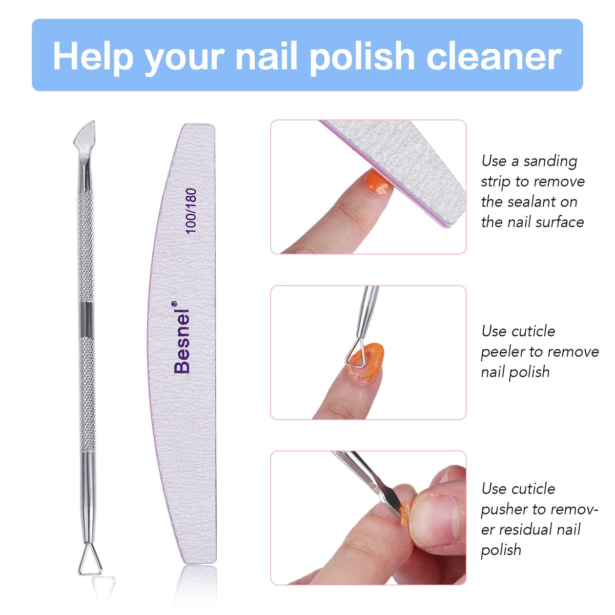BESNEL Gel Remover Vernis à Ongles avec outils de manucure